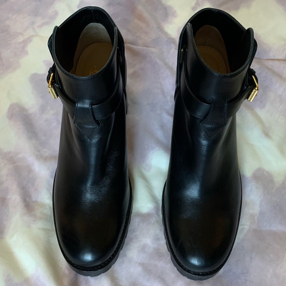 Christian Louboutin Lug Sole Black Leather Booties with Gold Hardware - Picture 8 of 13